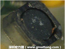 使用銀(Ag)鍍層的電源電感器(Power Inductors)，經過推力測試后，零件端點上已經看不到任何鍍層的痕跡了，所以其耐推力就比較小。