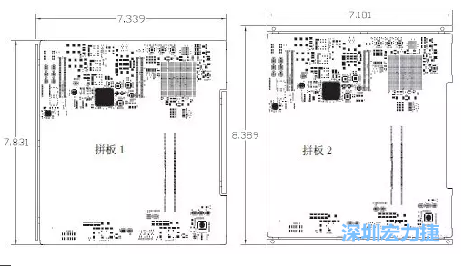 如圖11所示在兩種拼板中PCB單元的邊條位置不同，拼板1中邊條在長邊方向，而拼板2中邊條在短邊方向-深圳宏力捷