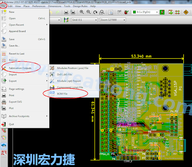 在Kicad的PCB Editor, 點選 File->Fabrication Outputs->BOM File, 即可產生一個 .csv 的Excel 檔案。