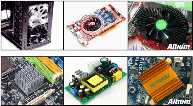 承載大電流的電路中功耗損失所產生的熱量應梳離發熱器件以對抗溫升。大家都可能熟悉電腦處理器上使用的風扇和散熱片。